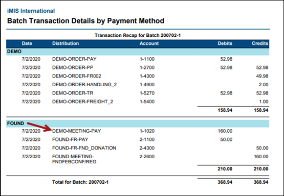 The top PAY line in the FOUND is assigned to a demo distribution.